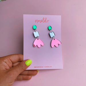 Emeldo Jenna Earrings // Silver, Green and Pink