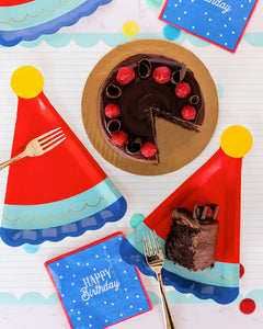 Blue Birthday Hat Shaped Plate (Pack 8)