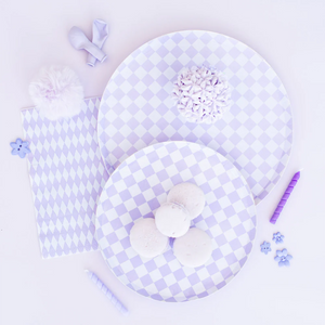 Checkered Purple Plates Large (Pack 8)