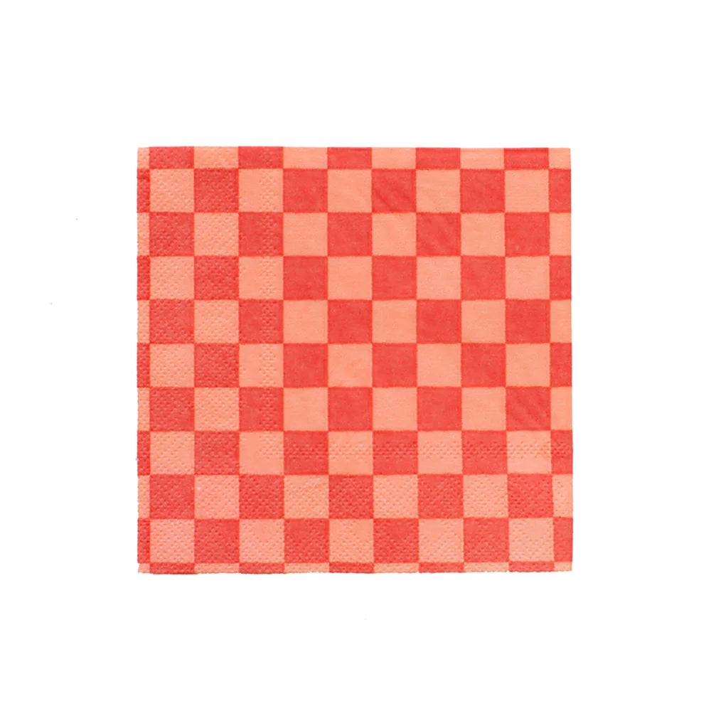Checkered Red +Pink Small Napkins (Pack 16)