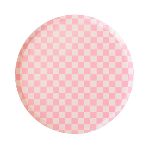 Checkered Pink Plates Large (Pack 8)