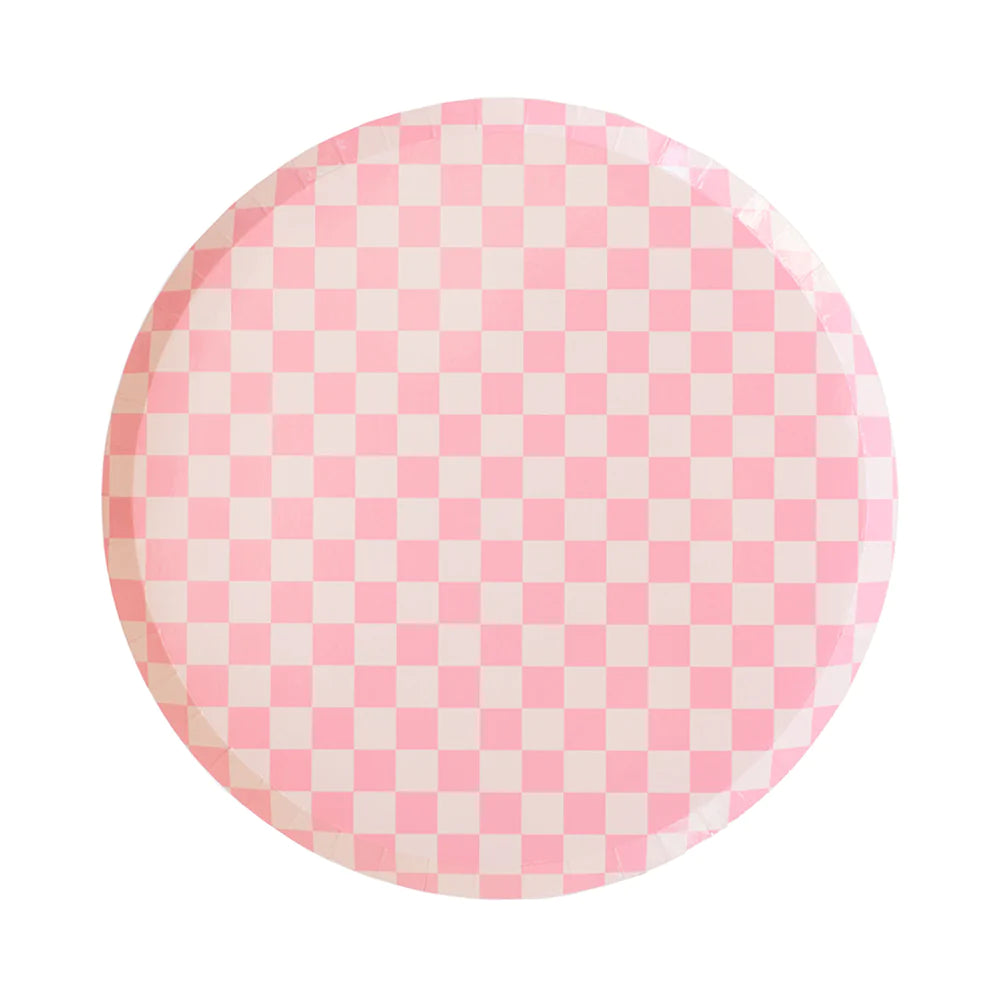 Checkered Pink Plates Large (Pack 8)