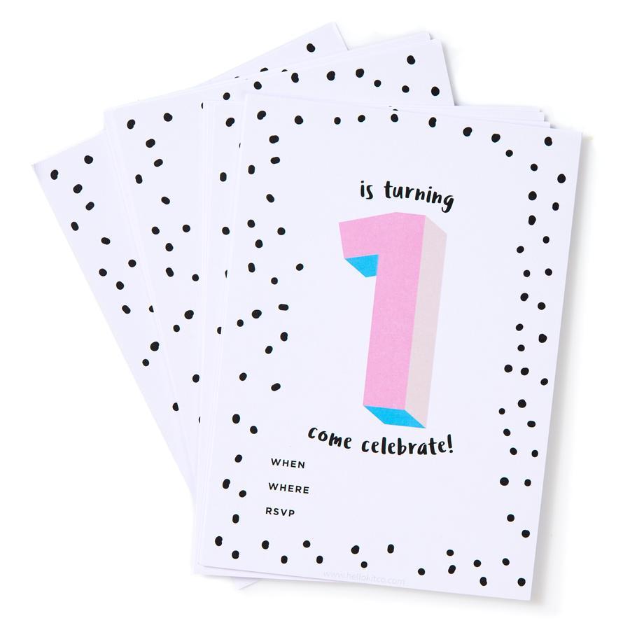 Pink 1st Birthday Party Invites (Pack 12)
