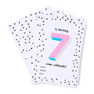 Pink 7th Birthday Party Invites (Pack 12)
