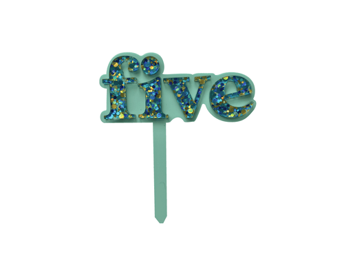 Five Is Fun Pastel Mint + Blue Confetti Cake Topper