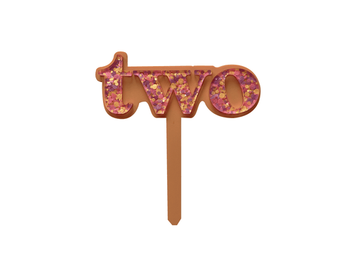 Two Is Fun Pastel Peach + Sorbet Confetti Cake Topper