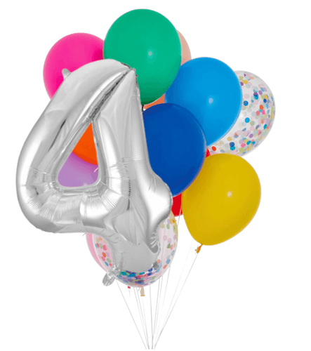 INFLATED Balloon Bunch Rainbow + Silver Foil Number