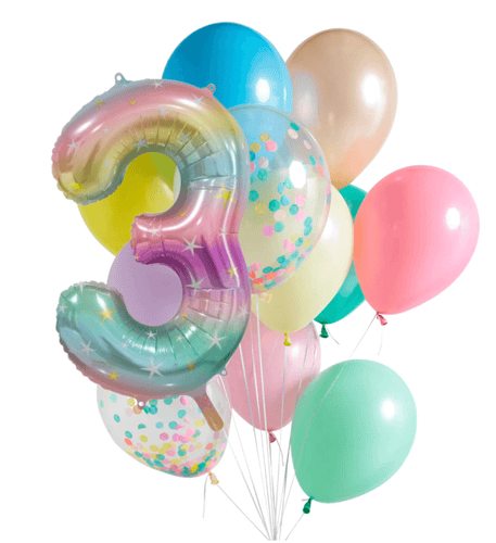 INFLATED Balloon Bunch Pastel Rainbow + Ombre Pastel Foil Number
