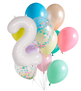 INFLATED Balloon Bunch Pastel Rainbow + White Foil Number