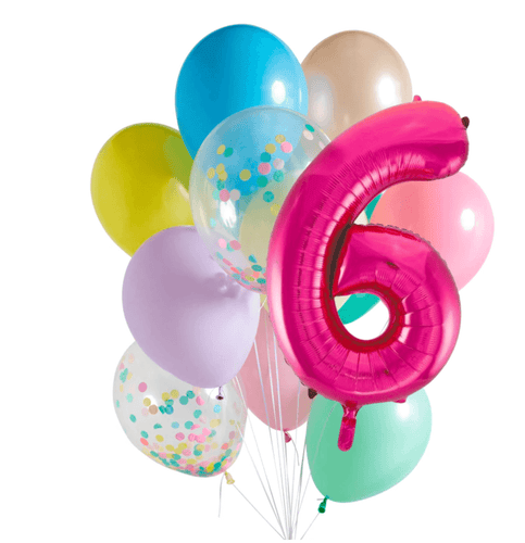 INFLATED Balloon Bunch Pastel Rainbow + Pink Foil Number