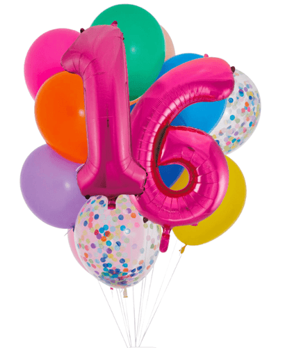 INFLATED Balloon Bunch Rainbow + Pink Number Foil Double Numbers
