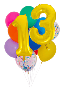 INFLATED Balloon Bunch Rainbow + Gold Number Foil Double Numbers