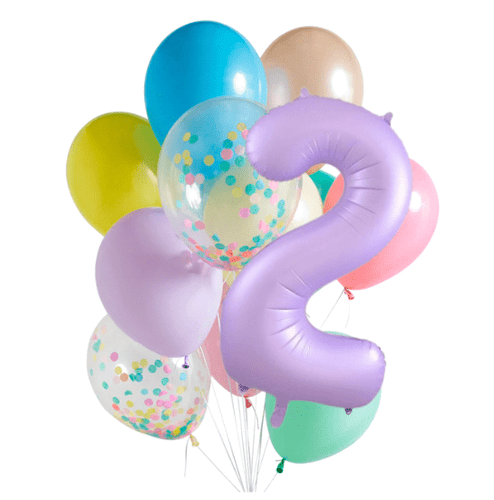 INFLATED Balloon Bunch Pastel Rainbow + Matte Pastel Lilac Foil Number