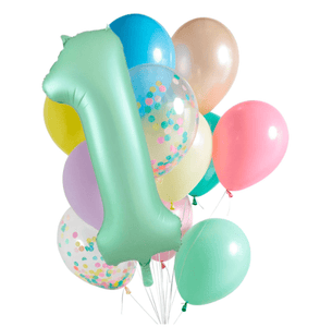 INFLATED Balloon Bunch Pastel Rainbow + Matte Pastel Mint Foil Number