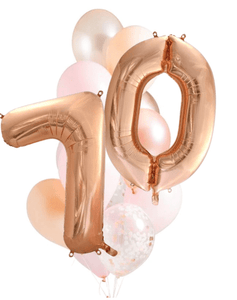 INFLATED Balloon Bunch Blossom + Rose Gold Number Foil Double Numbers