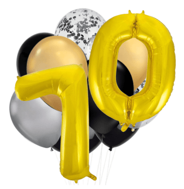 INFLATED Balloon Bunch Black Tie + Gold Number Foil Double Numbers