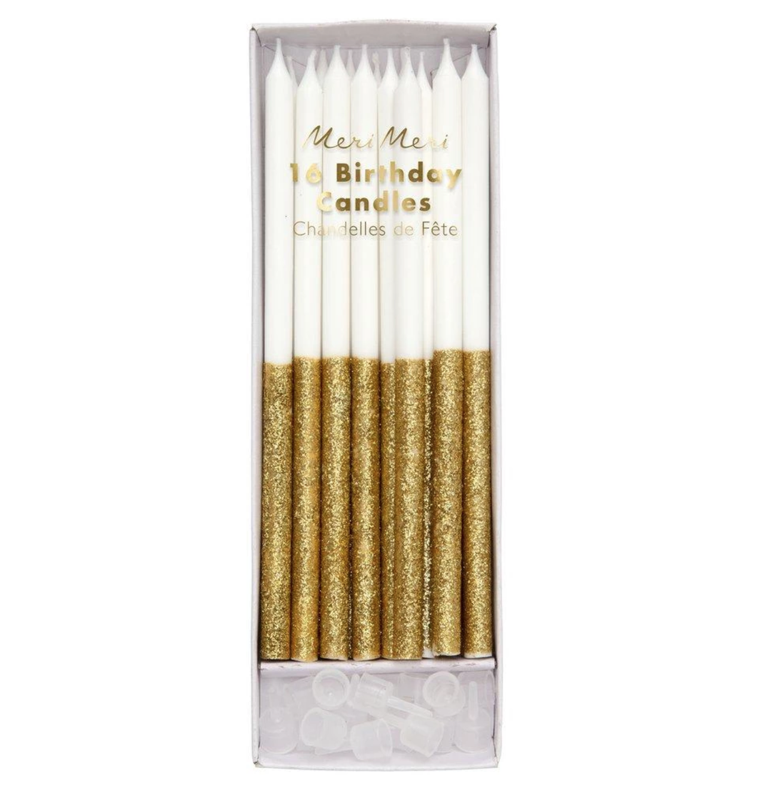 Gold Glitter Dipped Party Candles Set 16