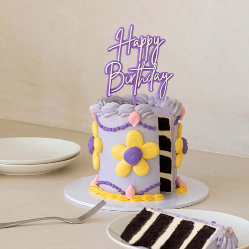 Happy Birthday Lilac Layered Acrylic Cake Topper
