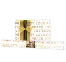 Load image into Gallery viewer, Wrapping Paper Peace Love Joy Gold 5 metres