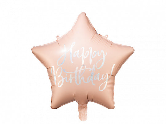 Happy Birthday Peach Pink Star Foil Balloon